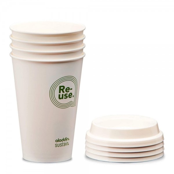 Aladdin Beyaz Re-Use Sustain Cup & Lid 0,35 LT (4'lü Paket)